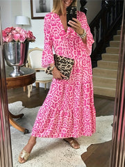  Women's Floral Print Bell Sleeve Maxi Dress