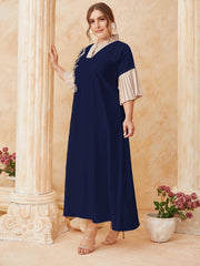 Floral Embroidered Sleeve V Neck Maxi Dress