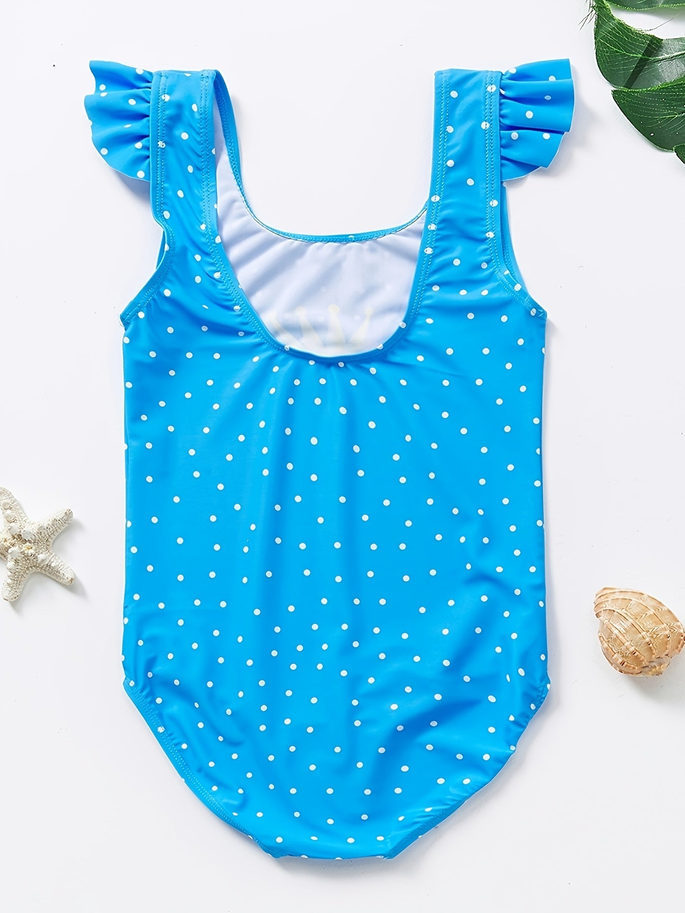 Girls Flamingo Graphic 1pc Swimwear Ruffle Trim Dot Print