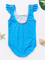 Girls Flamingo Graphic 1pc Swimwear Ruffle Trim Dot Print