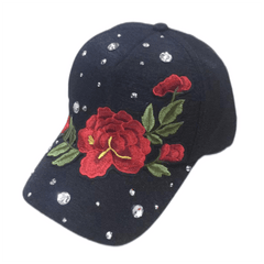 Red Rose Embroidery Baseball Cap Lightweight Sun Hats Adjustable