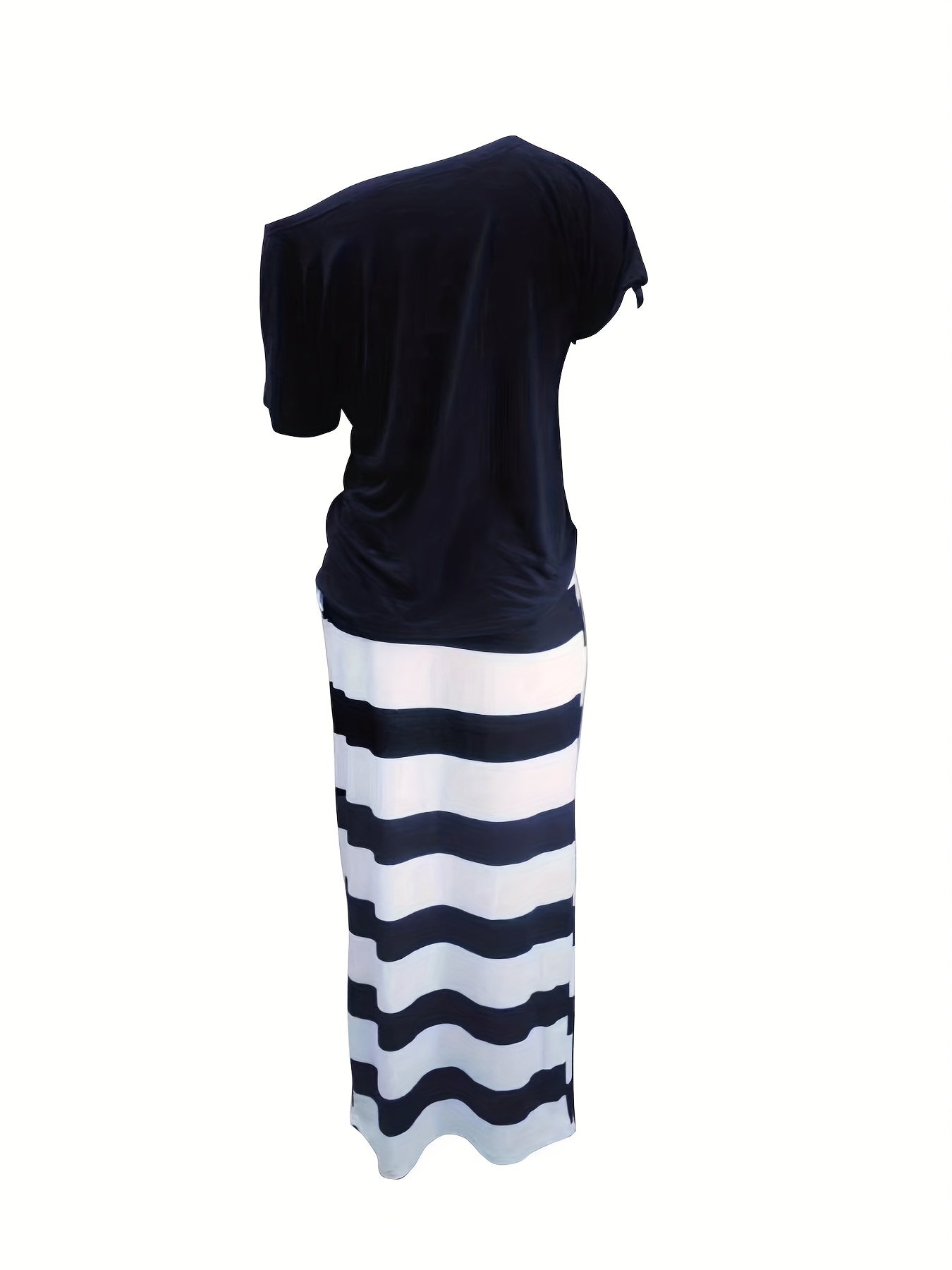 Off Shoulder T-shirt & Striped Skirt Set