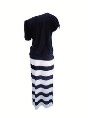 Off Shoulder T-shirt & Striped Skirt Set