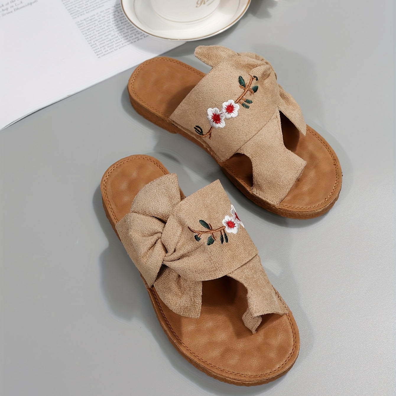 Women's Floral Embroidered Slide Sandals Lightweight Summer Shoes