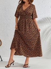  Women's Leopard Print Wrap Dress with V Neck