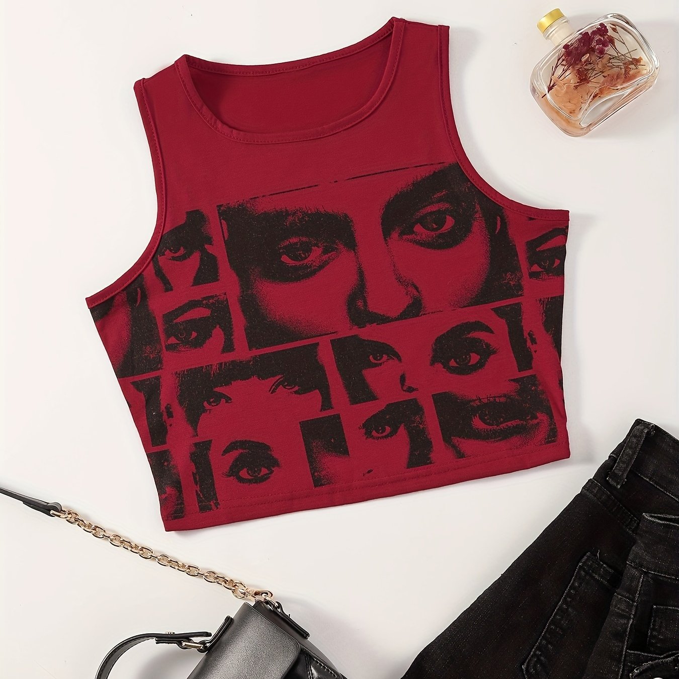 Y2K Human's Eyes Print Crop Tank Top