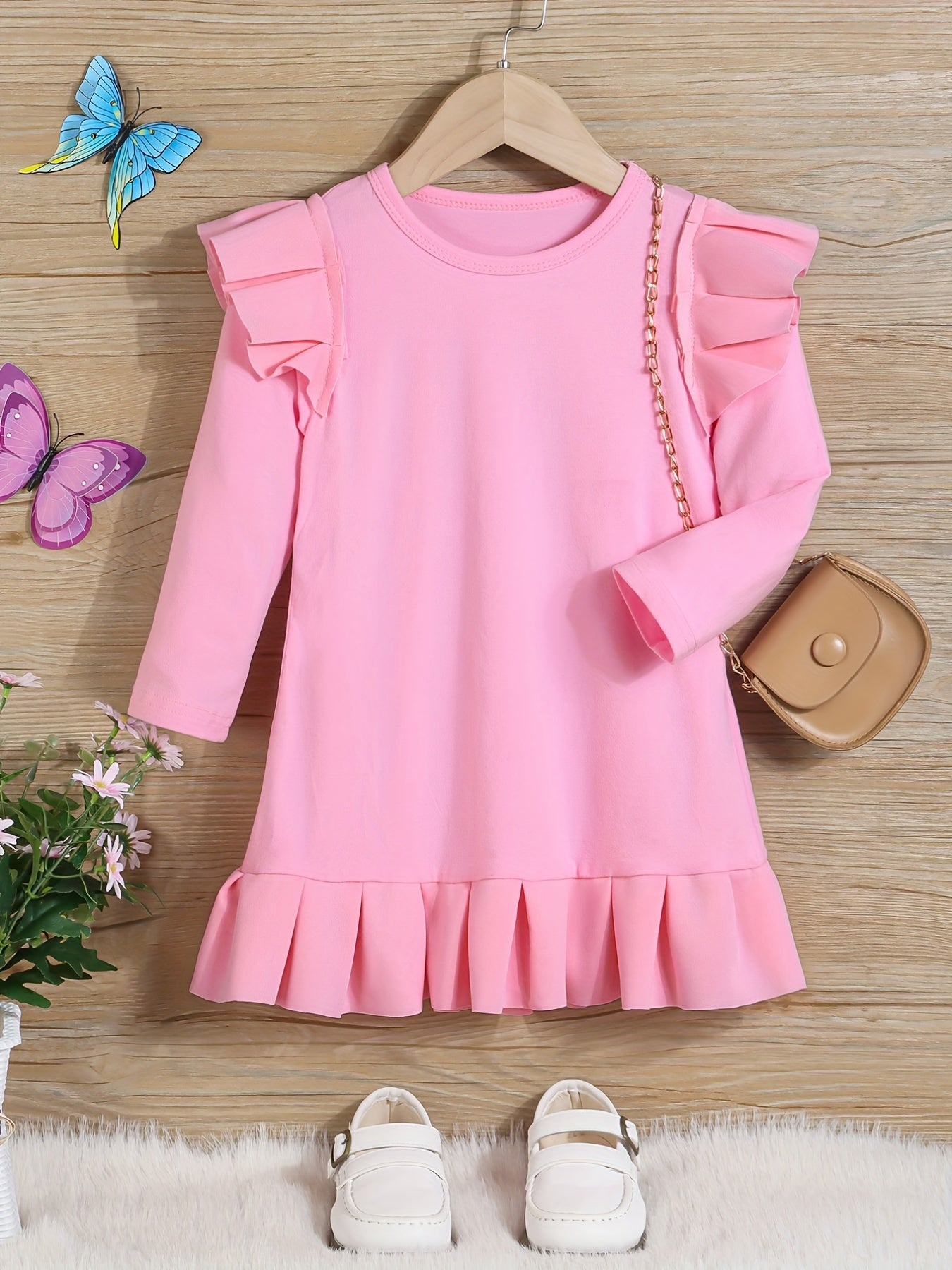 Girls' Ruffle Trim Long Sleeve Skater Dress