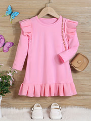 Girls' Ruffle Trim Long Sleeve Skater Dress