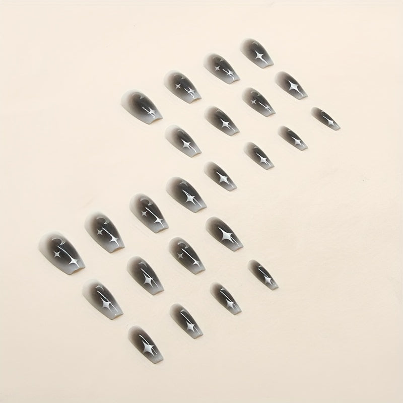 24 pcs Moon & Star French Tip Press On Nails Medium Square Acrylic False Nails