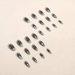 24 pcs Moon & Star French Tip Press On Nails Medium Square Acrylic False Nails