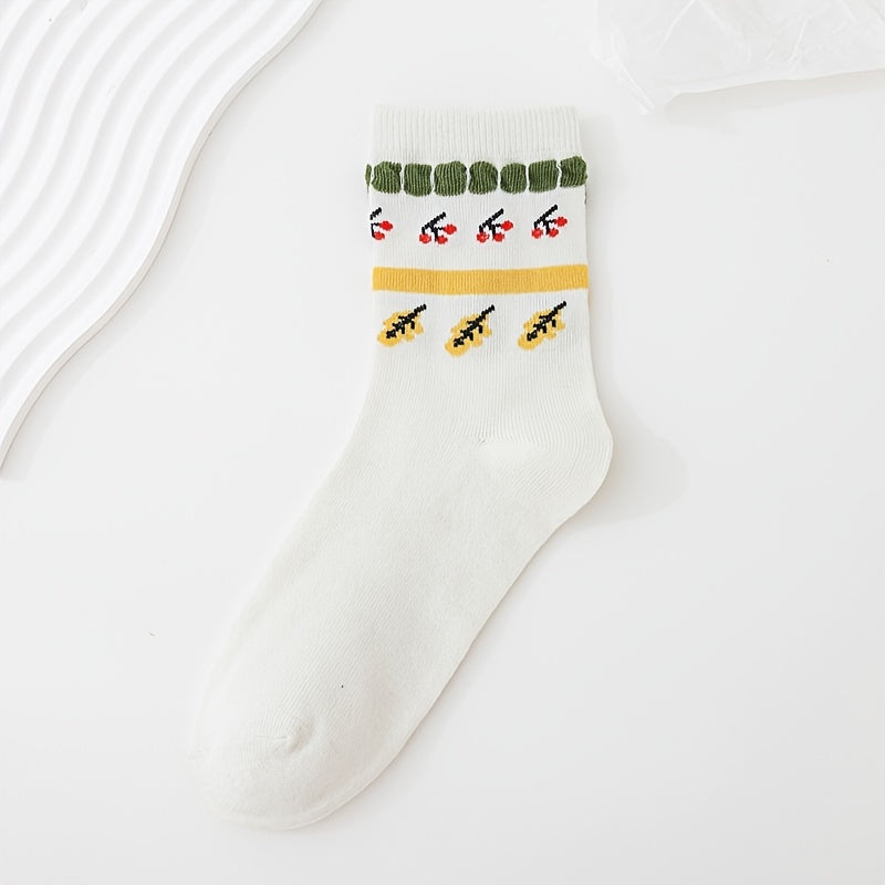 5 Pairs Floral Print Mid Tube Socks Women's Stockings