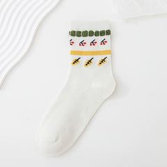 5 Pairs Floral Print Mid Tube Socks Women's Stockings