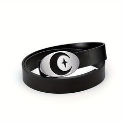 Men's Leather Belt Moon Punk Metal Buckle Decorative Belt