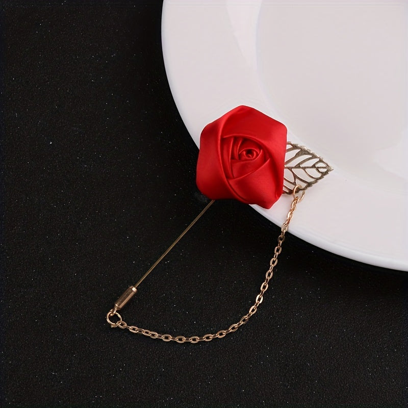 Rose Flower Chain Word Brooch Vintage Wedding Party Brooch Men