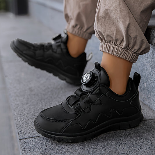 Boy's Solid Sneakers with Rotating Buckle Soft Sole Shoes