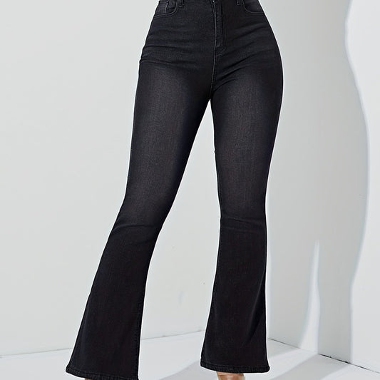 High Waist Flare Leg Jeans Solid Stretchy Bell Bottoms Y2K Denim Pants