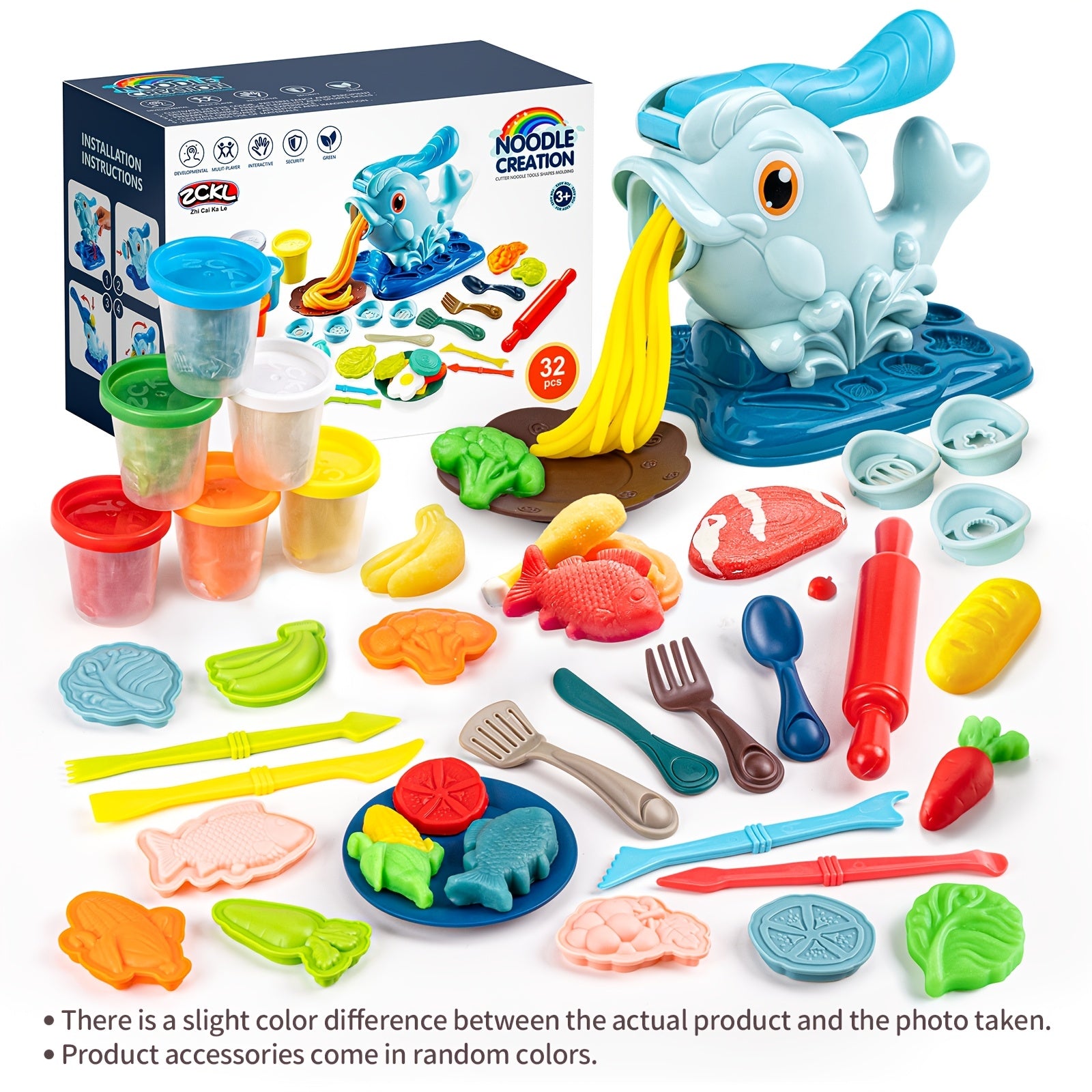 Fun Dolphin Toy Noodle Machine Set with Multiple Shaped Clay Molds