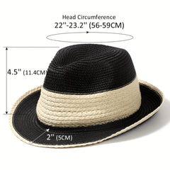 Vintage Straw Fedora Cap Short Rolled Brim Jazz Sun Hat