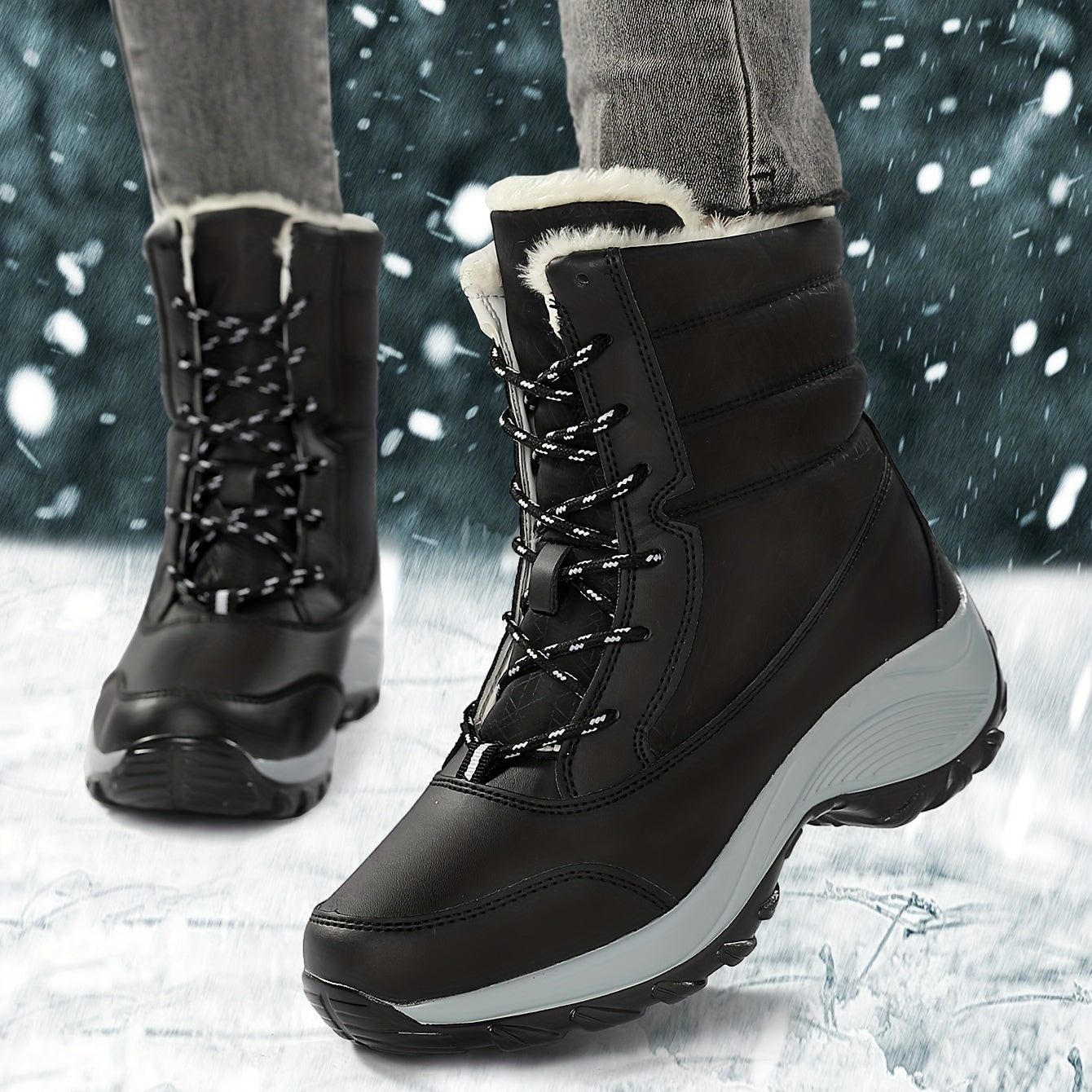 Women's Platform Snow Boots Lace Up Plush Lined Outdoor Boots
