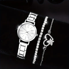 3pcs Small Fresh Alloy Children's Watch Rhinestone Jewelry Set