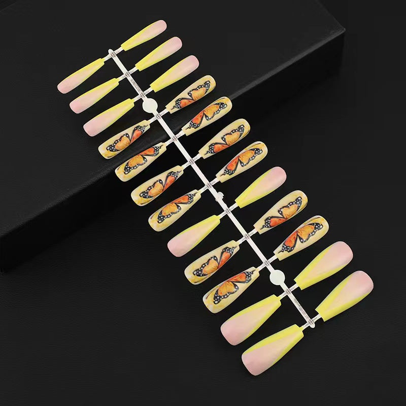 24 pcs Glossy Coffin Press On Nails Acrylic False Nails Long for Women and Girls