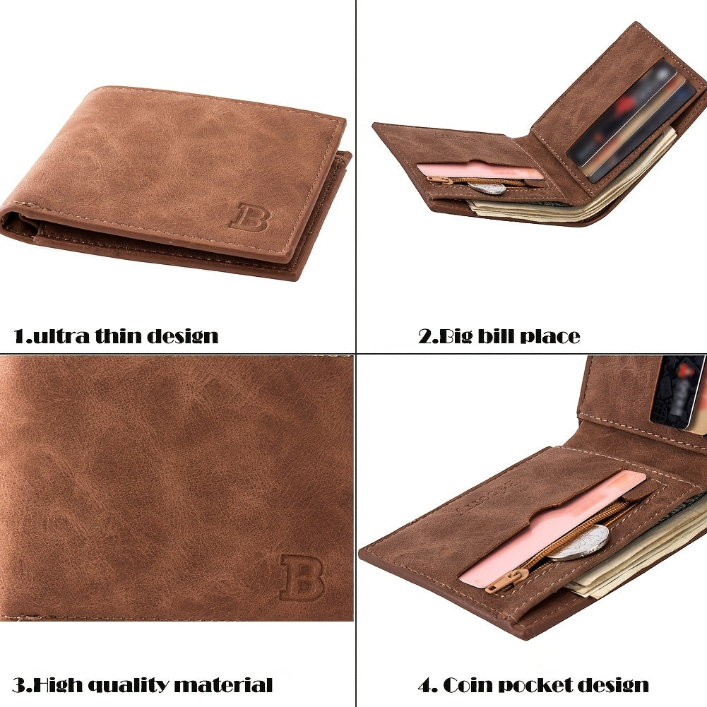 RFID Slim Leather Bifold Men Wallet Holds 5-12 Cards Coin Pouch Note Section