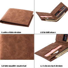 RFID Slim Leather Bifold Men Wallet Holds 5-12 Cards Coin Pouch Note Section