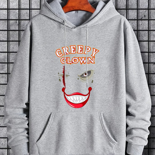 Men's Creepy Clown Print Hoodie Active Drawstring Hooded Sweatshirt