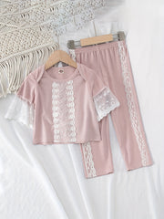 Girls 2pcs Flared Sleeve Top & Pants Pajama Set