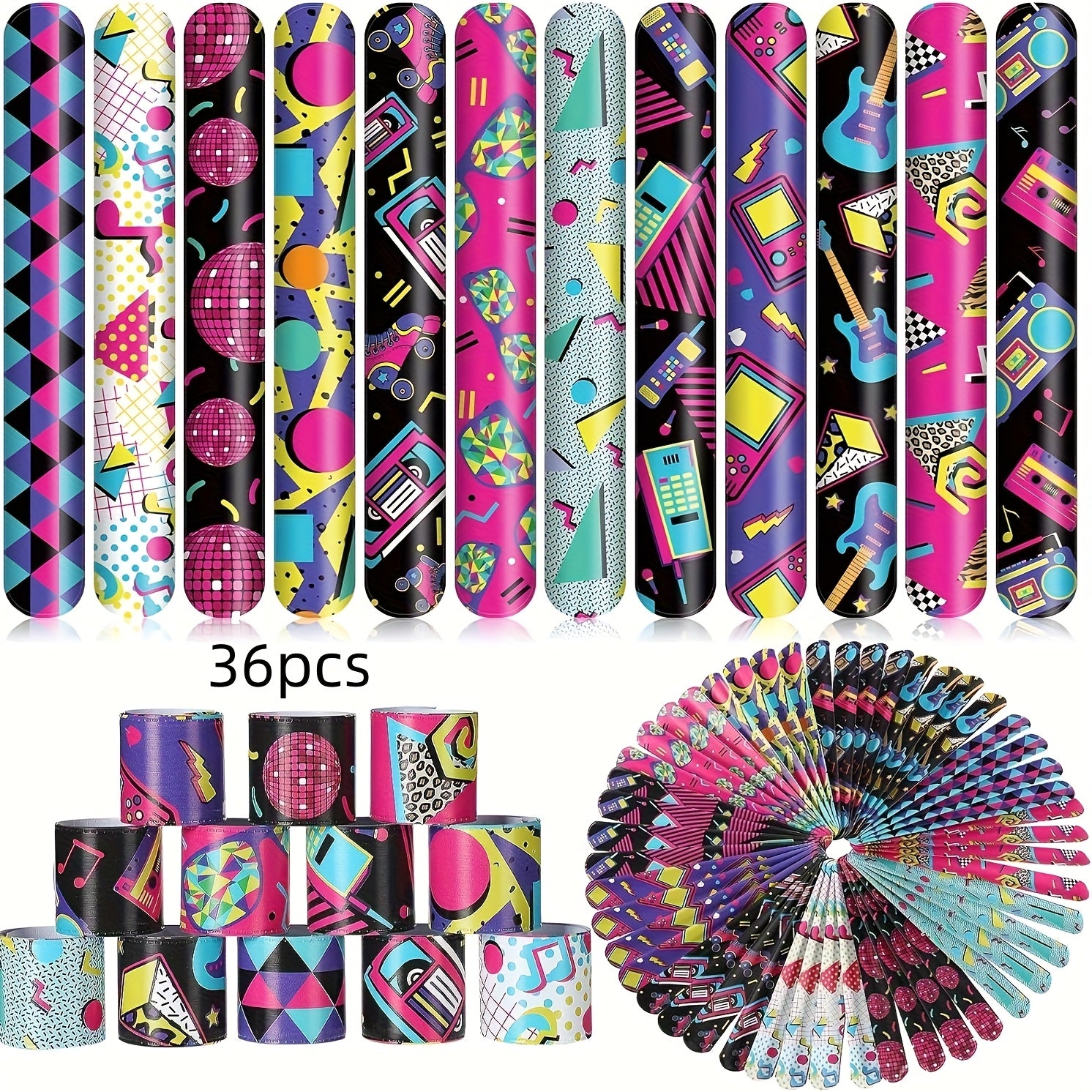 12pcs 80s 90s Slap Bracelets Retro Theme Party Decorations