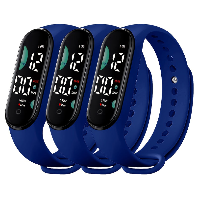 3pcs Student Sports Watches with Touchscreen 24H Digital Display PVC Strap