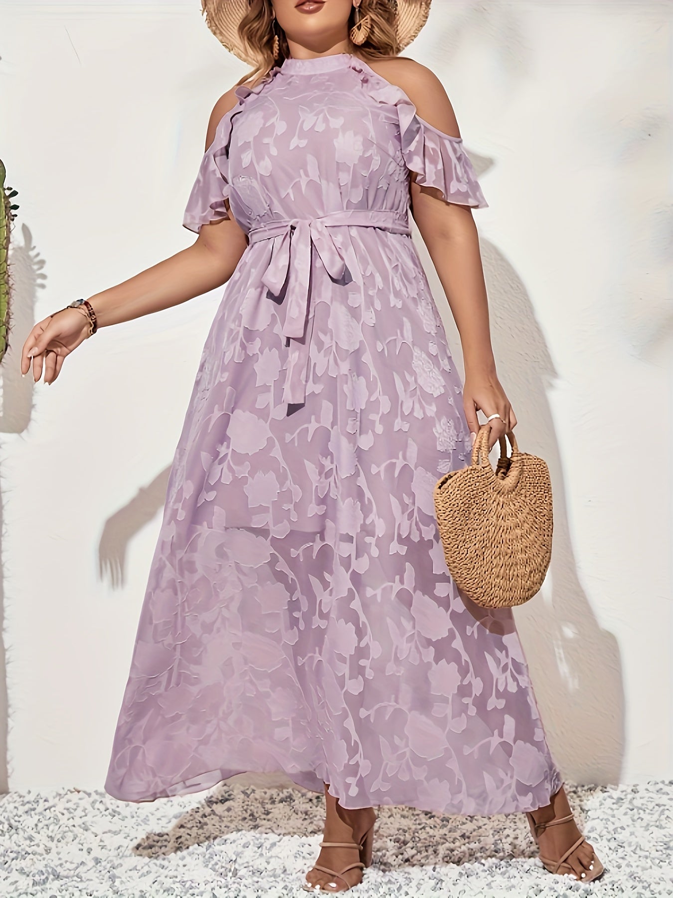  Cold Shoulder Floral Maxi Dress