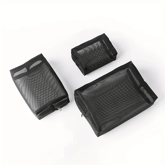 3pcs Nylon Mesh Cosmetic Bag Travel Portable Storage Zipper Pouch