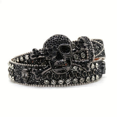 Skull Rhinestone Belt Hip Hop Punk PU Leather Belt Sparkle Studded Belts