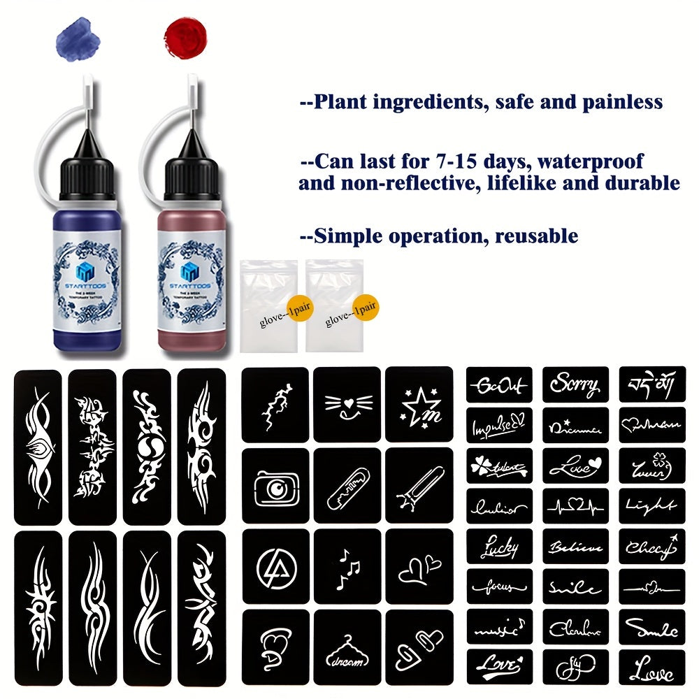 Hollow Tattoo Stencil Set with Red Tattoo Dye Paste