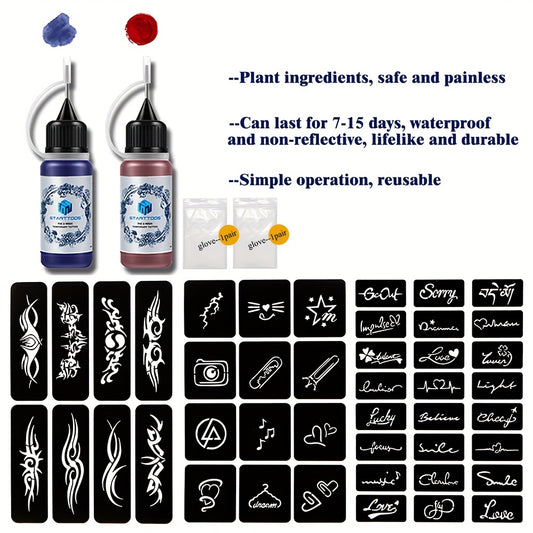 Hollow Tattoo Stencil Set with Red Tattoo Dye Paste