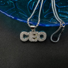 Punk Hip Hop Silver Rhinestone Letter Necklace