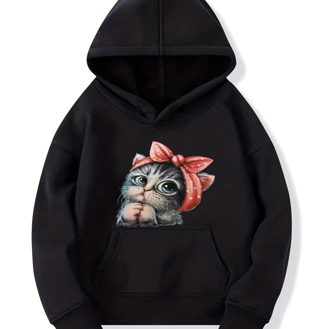 Bow Pattern Hoodie For Girls Long Sleeve Sweatshirt