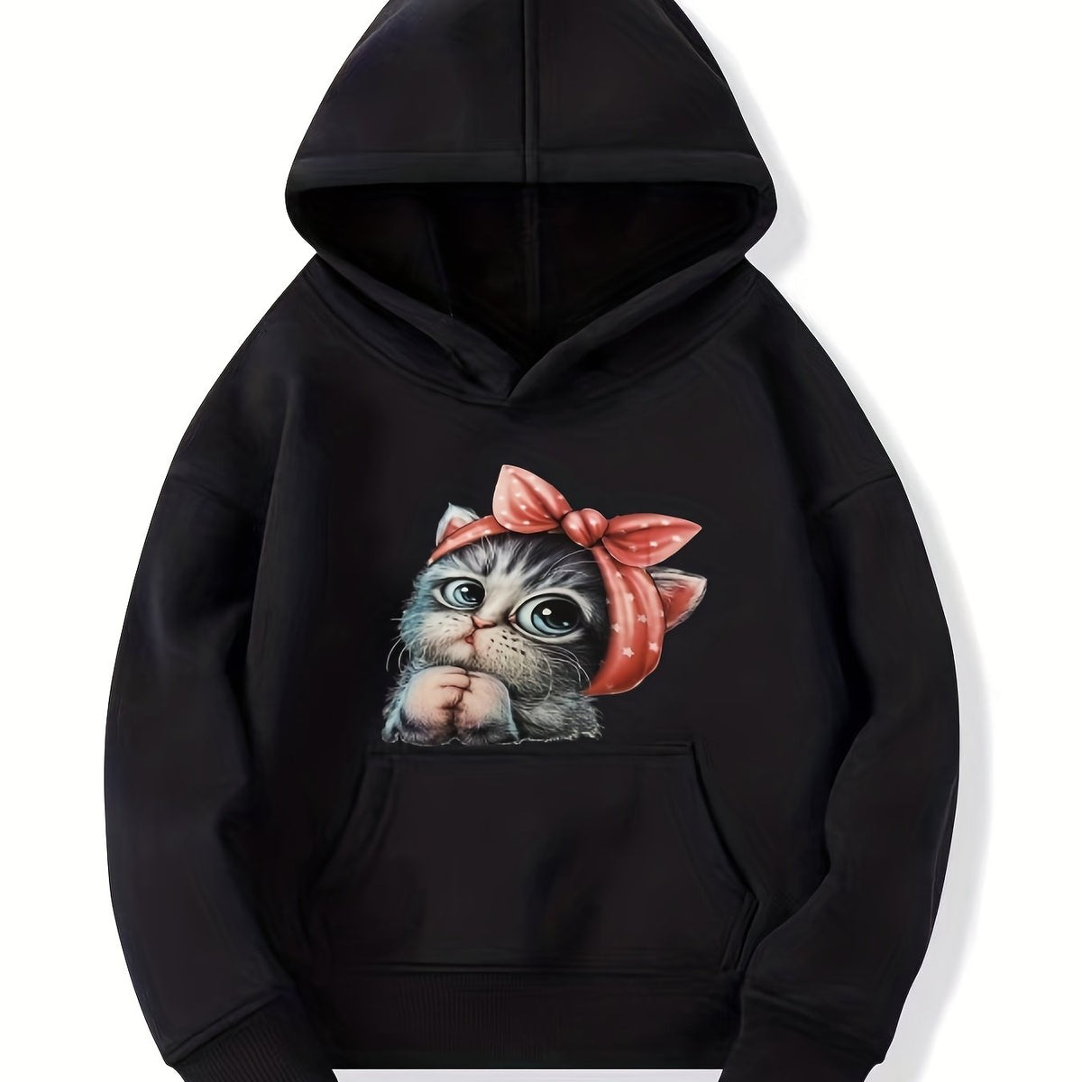 Bow Pattern Hoodie For Girls Long Sleeve Sweatshirt