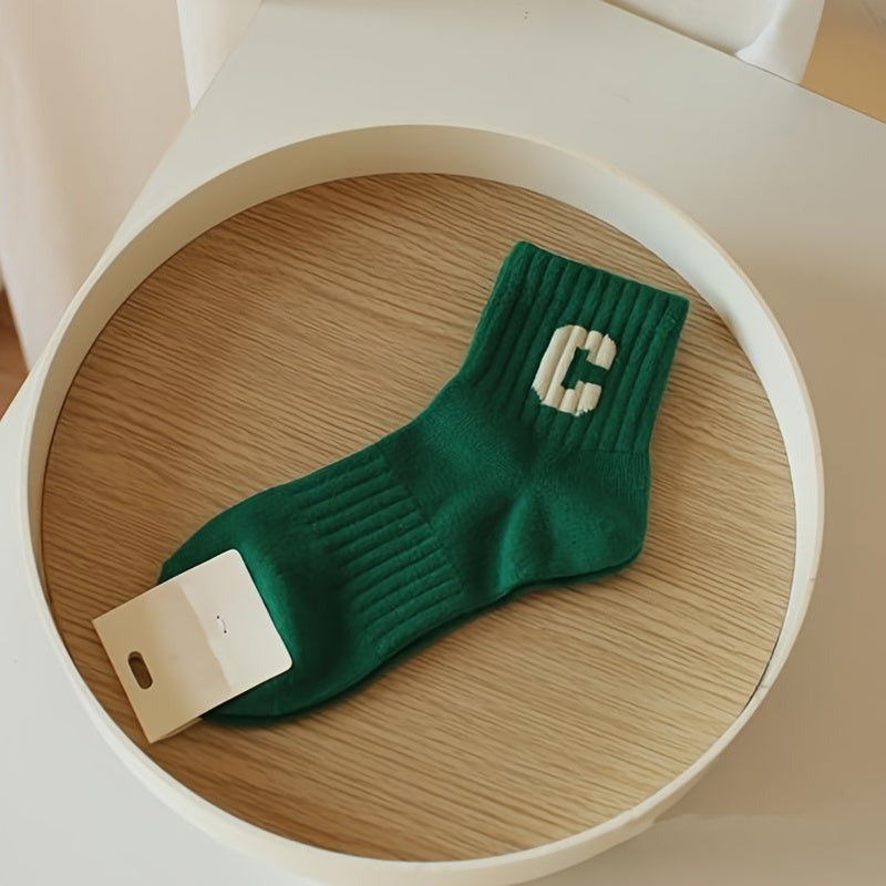 3 Pairs Solid & Letter Pattern Women's Socks