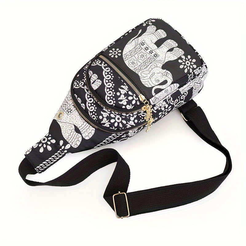 Elephant Print Casual Lightweight Crossbody Shoulder Chest Bag