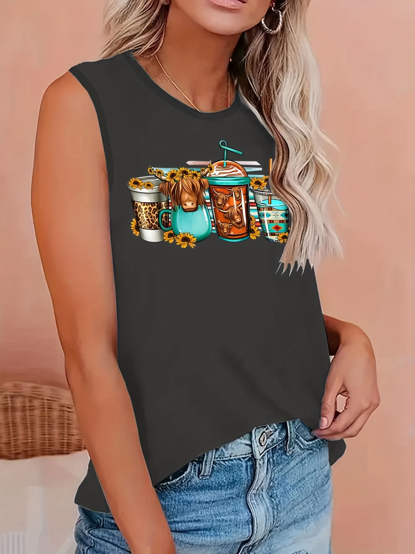  Ombre Print Round Neck Tank Top