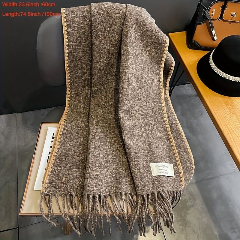 Plaid Tassel Scarf Reversible Cashmere Warm Shawl Windproof Wrap