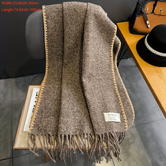Plaid Tassel Scarf Reversible Cashmere Warm Shawl Windproof Wrap