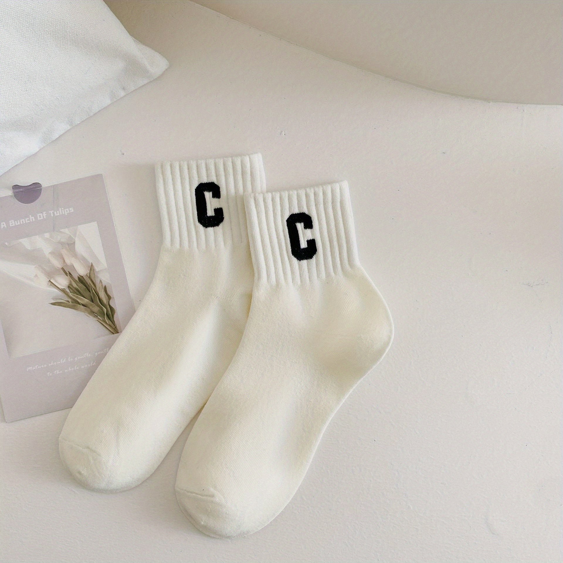 6 Pairs Striped Letter Print Socks Women's Stockings