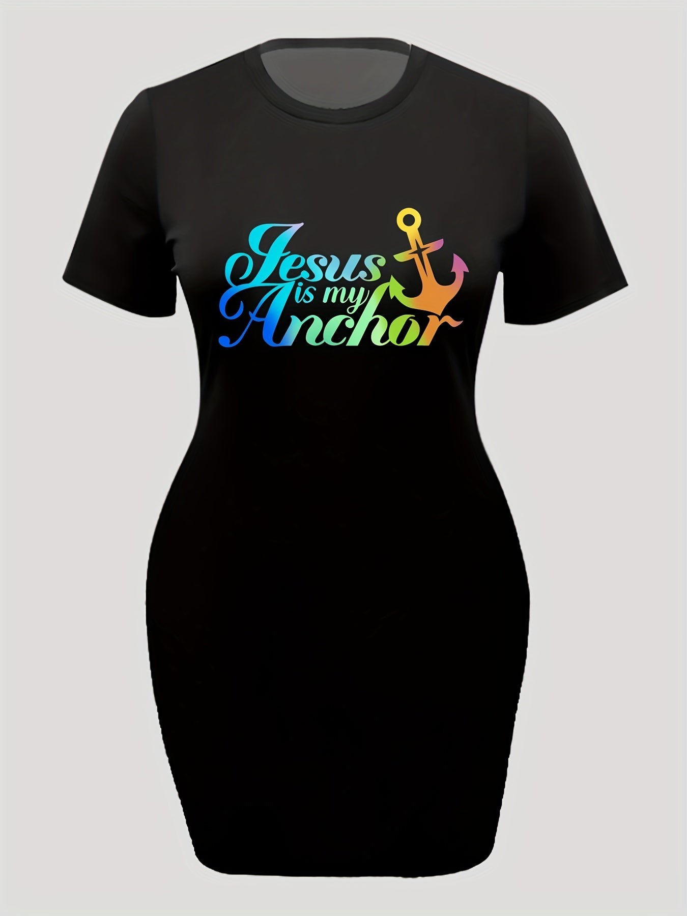 Plus Anchor & Letter Print Short Sleeve Tee Dress