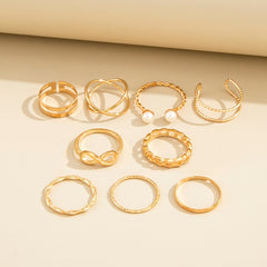 Vintage Pearl Twist Ring Set, 9 Pcs