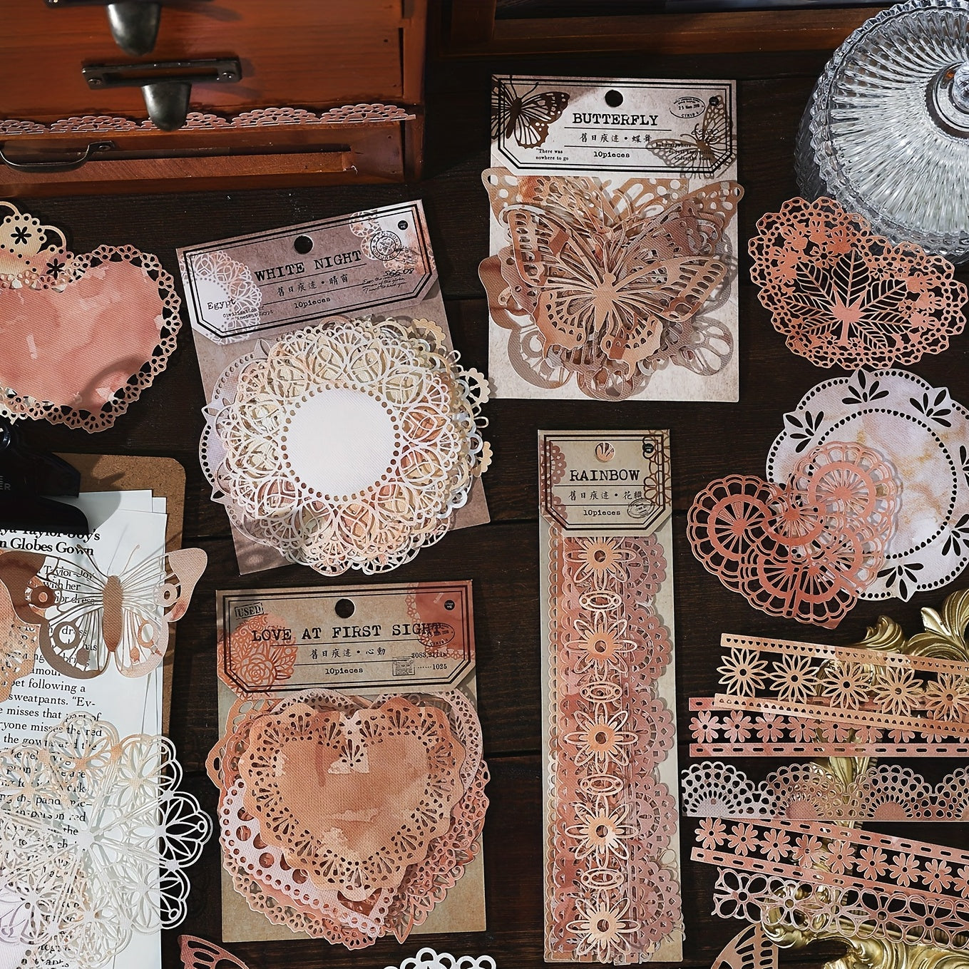 10pcs Retro Lace Decorative Paper for DIY Bullet Journal