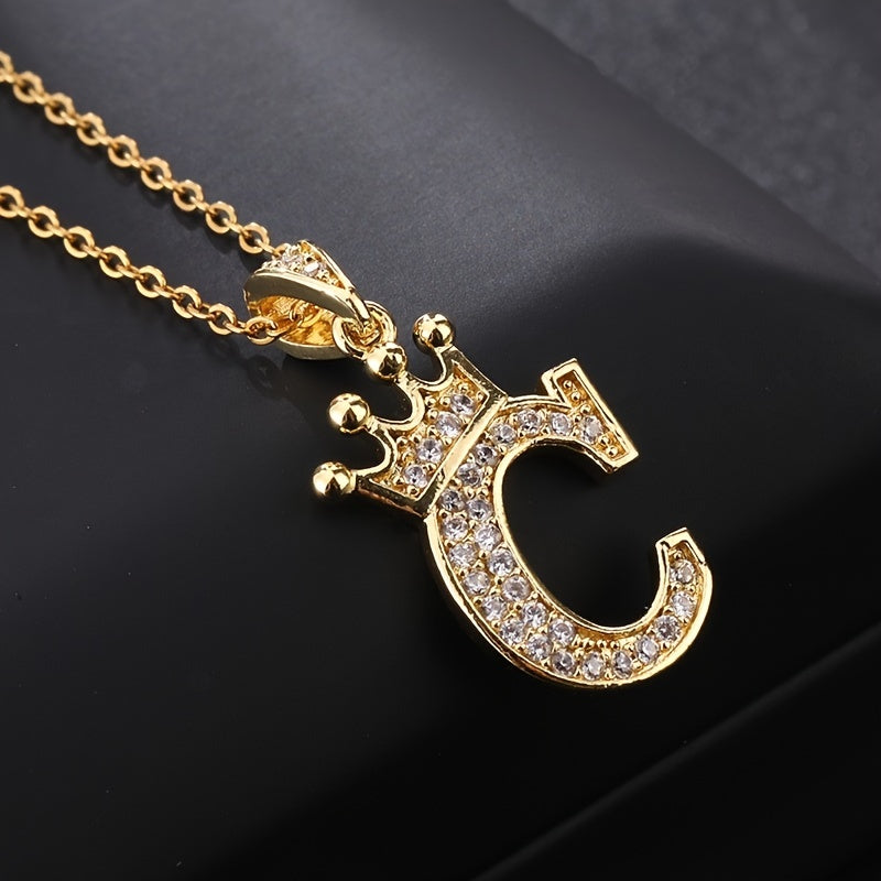 Zircon Inlaid Alphabet Necklace 18K Plated Clavicle Chain for Women