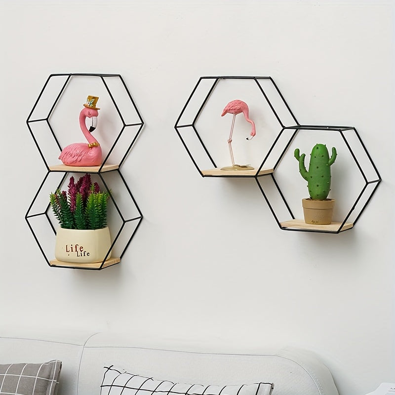 1pc Wall Storage Rack Living Room Decor Wall Pendant Creative Wall Hex